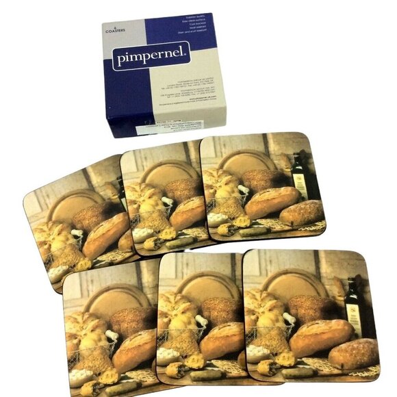 Pimpernel Artisanal Breads Coasters Set Of 6 Cork-Backed Drink Mats - Picture 1 of 4